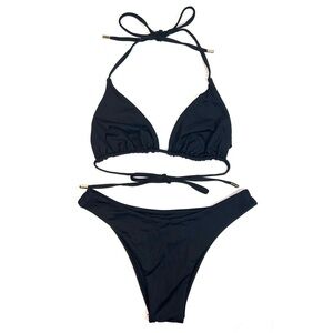 Monday Swimwear Black Bikini Top and Bottom Large/Small